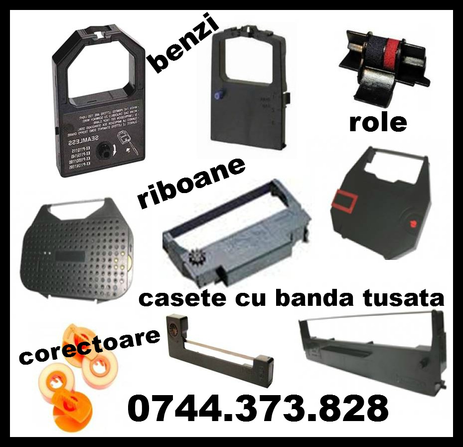 Casete cu banda tusata ptr. masini de scris 0744373828, masini de calcul, imprimante, case de marcat, calculatoare de birou. 